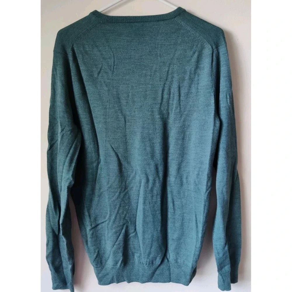 J. Crew Men's V-Neck 100% Merino Wool Sweater Heather Green Slim Fit Size Medium